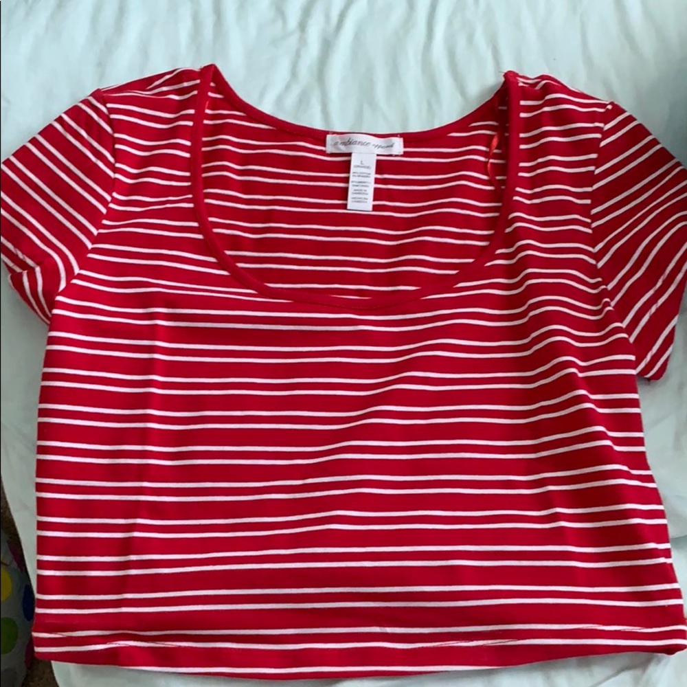 Red and White stripped shirt size L
